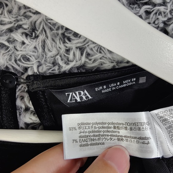 Zara Black Velvet Long Sleeve Mini Dress Womens Small Rhinestone Cutout Baddie - Picture 8 of 12